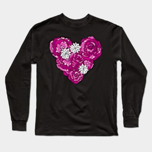 Pink Heart of Roses and Daisies Long Sleeve T-Shirt